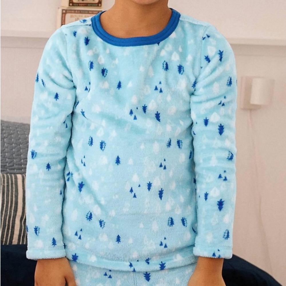Cozy Blue Tree Print Kids Pajama Top